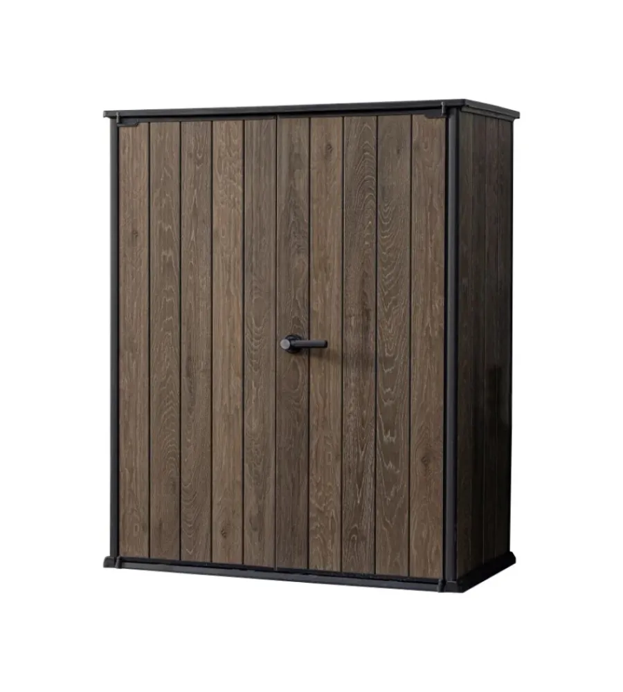 Online Portattrezzi multiuso "vertical shed" in resina effetto legno 140x73,6x170 cm Contenitori Da Esterno