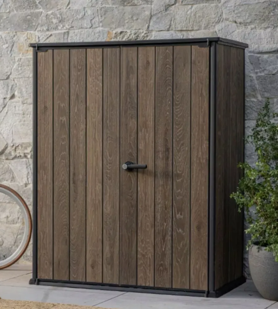 Online Portattrezzi multiuso "vertical shed" in resina effetto legno 140x73,6x170 cm Contenitori Da Esterno