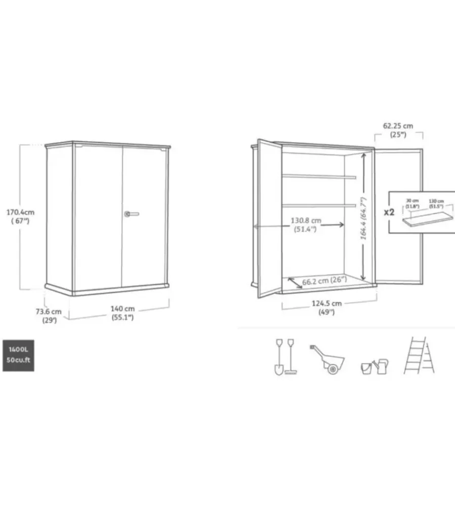 Online Portattrezzi multiuso "vertical shed" in resina effetto legno 140x73,6x170 cm Contenitori Da Esterno