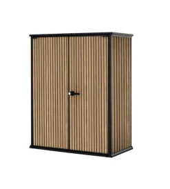 Outlet Portattrezzi multiuso "vertical shed venetian" in resina effetto legno 140x73,6x170,4 cm Contenitori Da Esterno