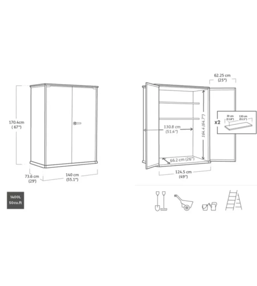Outlet Portattrezzi multiuso "vertical shed venetian" in resina effetto legno 140x73,6x170,4 cm Contenitori Da Esterno