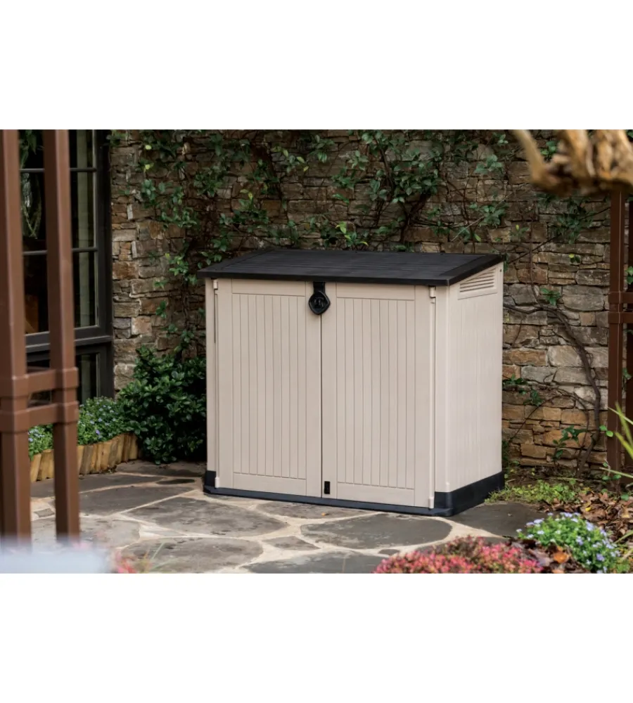 Contenitori Da Esterno- Portattrezzi multiuso keter "store it out midi" in resina beige 132x71,5x113,5 cm