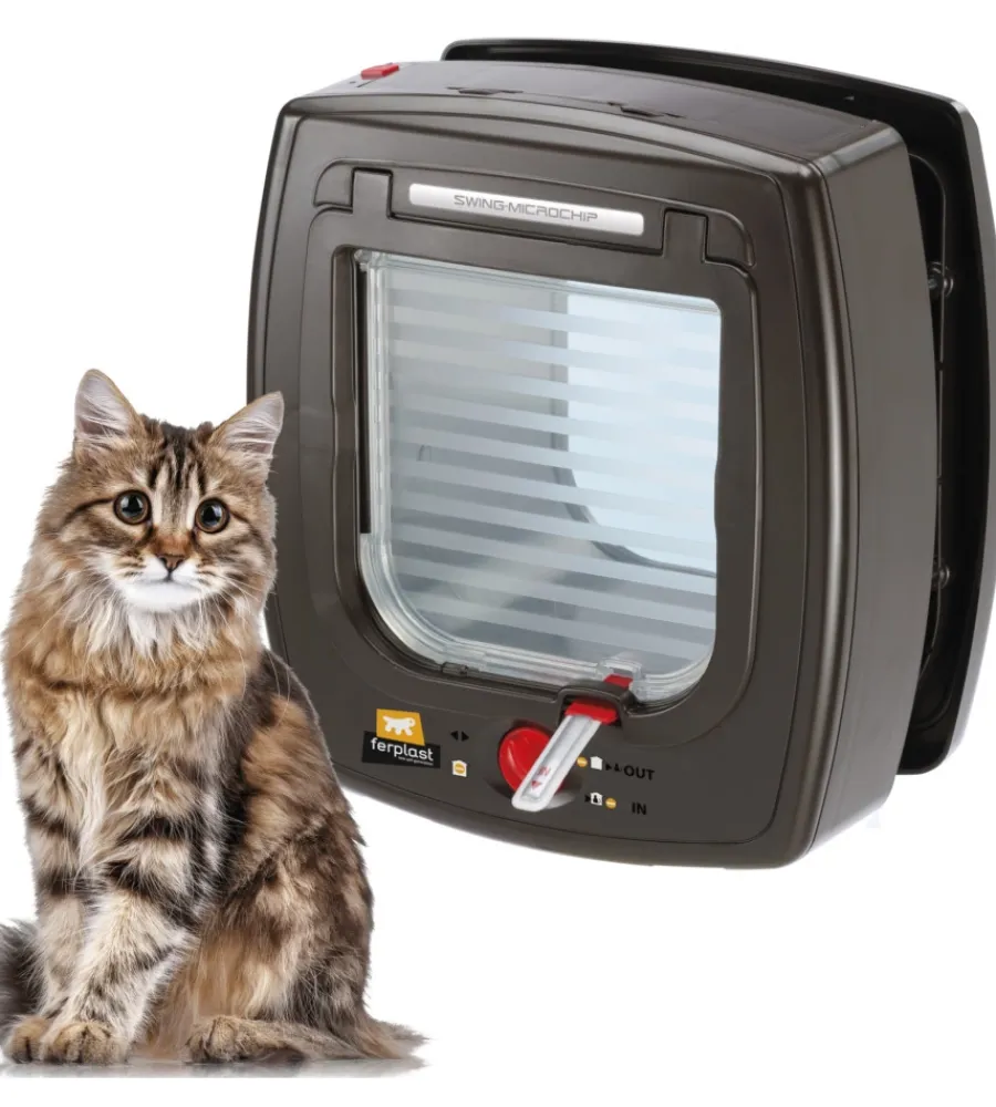 Hot Portina per gatti "microchip" con chiusura 4 vie e protezione aria in plastica marrone 22,5x16,2x25,2 cm Cucce E Accessori Relativi