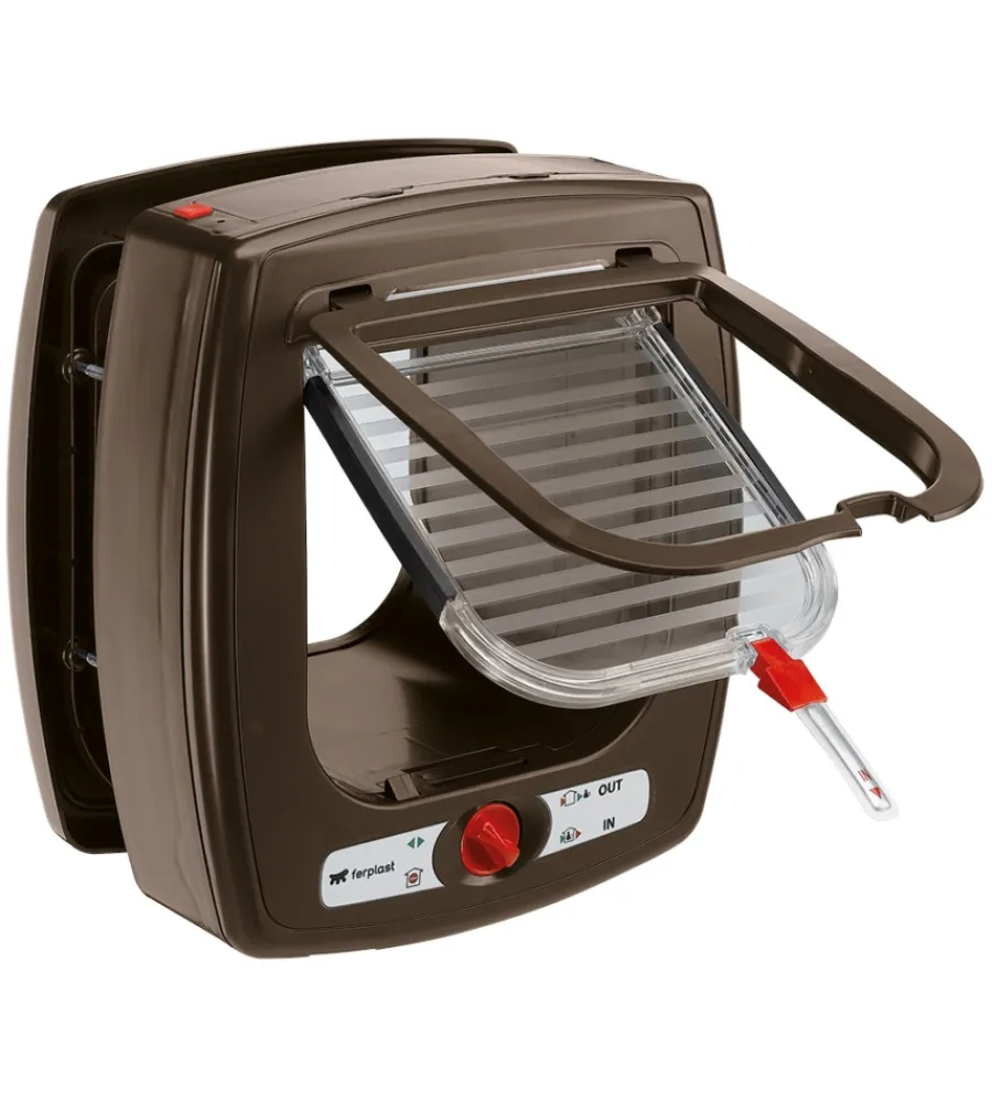 Hot Portina per gatti "microchip" con chiusura 4 vie e protezione aria in plastica marrone 22,5x16,2x25,2 cm Cucce E Accessori Relativi