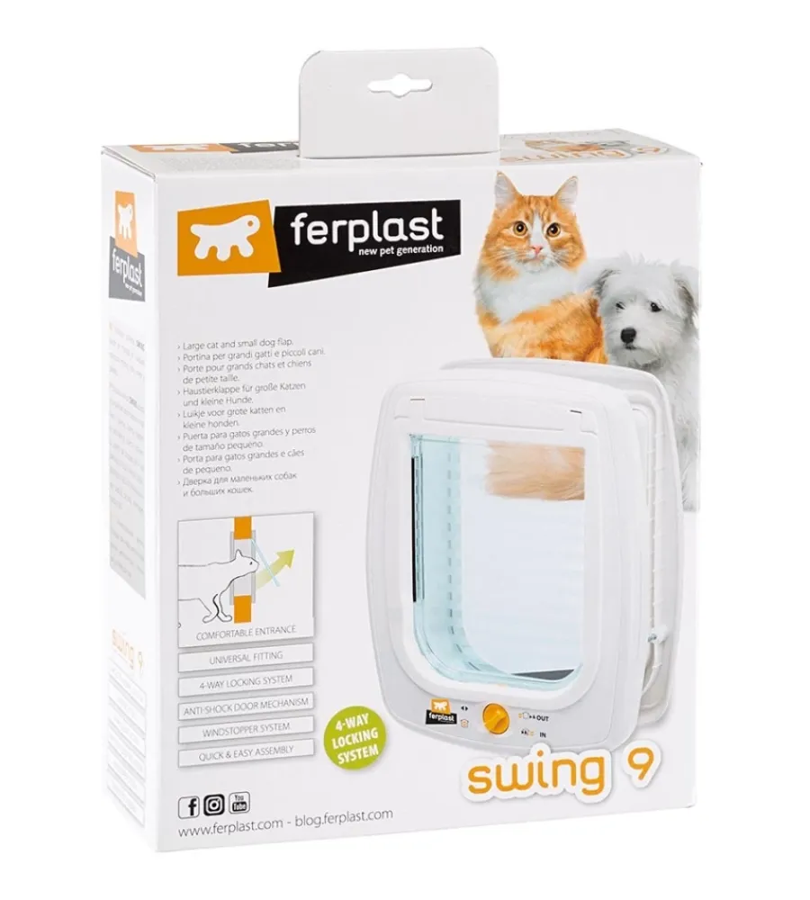 Cucce E Accessori Relativi-Ferplast Portina per grandi gatti e piccoli cani "swing 9" con chiusura 4 vie, protezione aria, chiusura ammortizzata in plastica bianco 26,2x10,2x31,2 cm