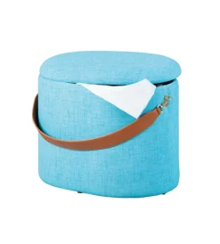 Best Pouf azzurro con contenitore e maniglia in ecopelle, 42x30x36cm Poltrone E Pouf