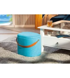Best Pouf azzurro con contenitore e maniglia in ecopelle, 42x30x36cm Poltrone E Pouf