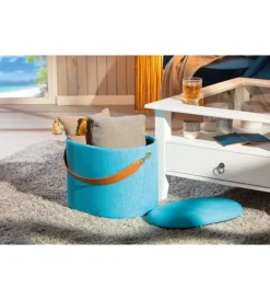 Best Pouf azzurro con contenitore e maniglia in ecopelle, 42x30x36cm Poltrone E Pouf