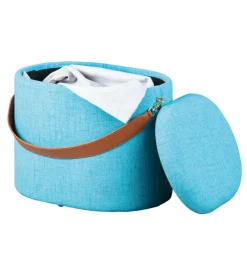 Best Pouf azzurro con contenitore e maniglia in ecopelle, 42x30x36cm Poltrone E Pouf