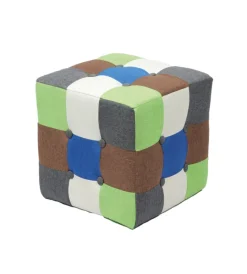 BellaHome Poltrone E Pouf|Pouf "patch" in tessuto multicolore, 35x35x35 cm