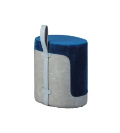 Pouf blu e grigio con maniglia in ecopelle, 38x32,5x43 cm Poltrone E Pouf