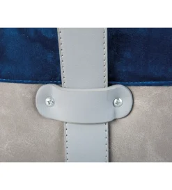 Pouf blu e grigio con maniglia in ecopelle, 38x32,5x43 cm Poltrone E Pouf