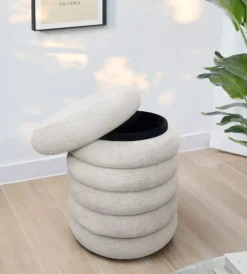 BellaHome Poltrone E Pouf|Pouf contenitore avorio 38x38x45 cm