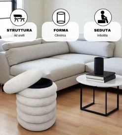 BellaHome Poltrone E Pouf|Pouf contenitore avorio 38x38x45 cm