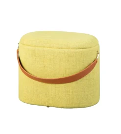 Poltrone E Pouf- Pouf giallo con contenitore e maniglia in ecopelle, 42x30x36cm