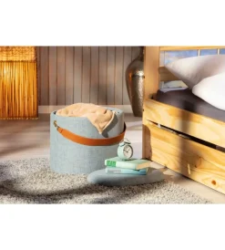 Poltrone E Pouf|Pouf grigio con contenitore e maniglia in ecopelle, 42x30x36cm