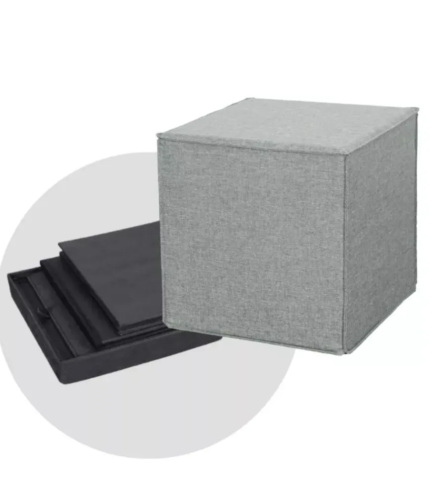 Outlet Pouf pieghevole "dado" in tessuto rimovibile grigio, 41x41x41 cm Poltrone E Pouf