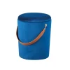 Poltrone E Pouf- Pouf "secchiello" in velluto blu con maniglia, 35x35x45 cm