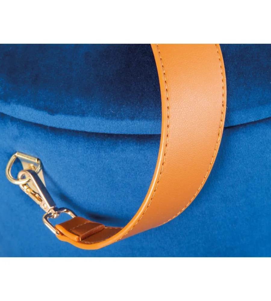 Poltrone E Pouf- Pouf "secchiello" in velluto blu con maniglia, 35x35x45 cm