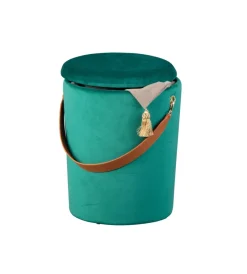 Best Pouf "secchiello" in velluto verde con maniglia, 35x35x45 cm Poltrone E Pouf