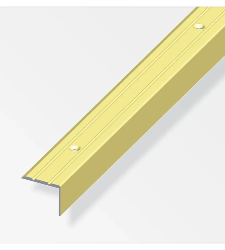 Ferramenta Per Mobili E Infissi-Alfer aluminium Profilo per scala 25x20 alluminio ottonato forato - 2 metri.