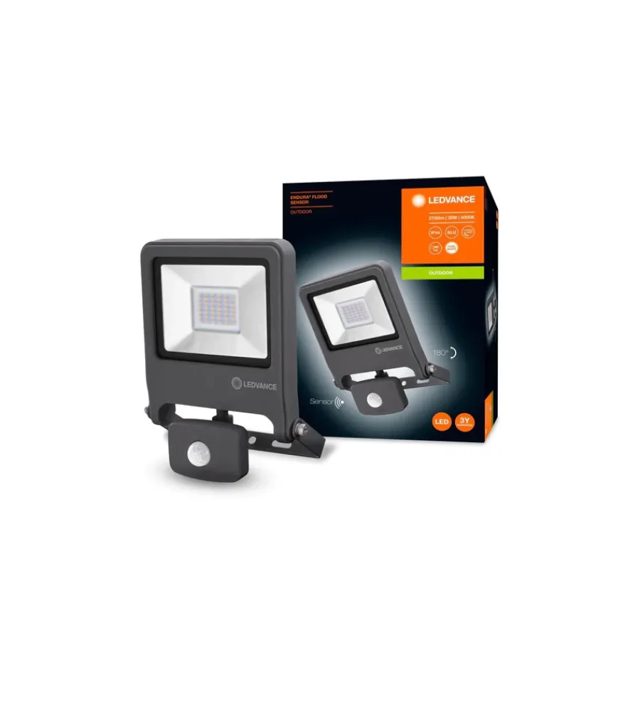 Illuminazione Per Esterno- Proiettore led da esterno osram "essential" grigio con sensore, 30w 4000k