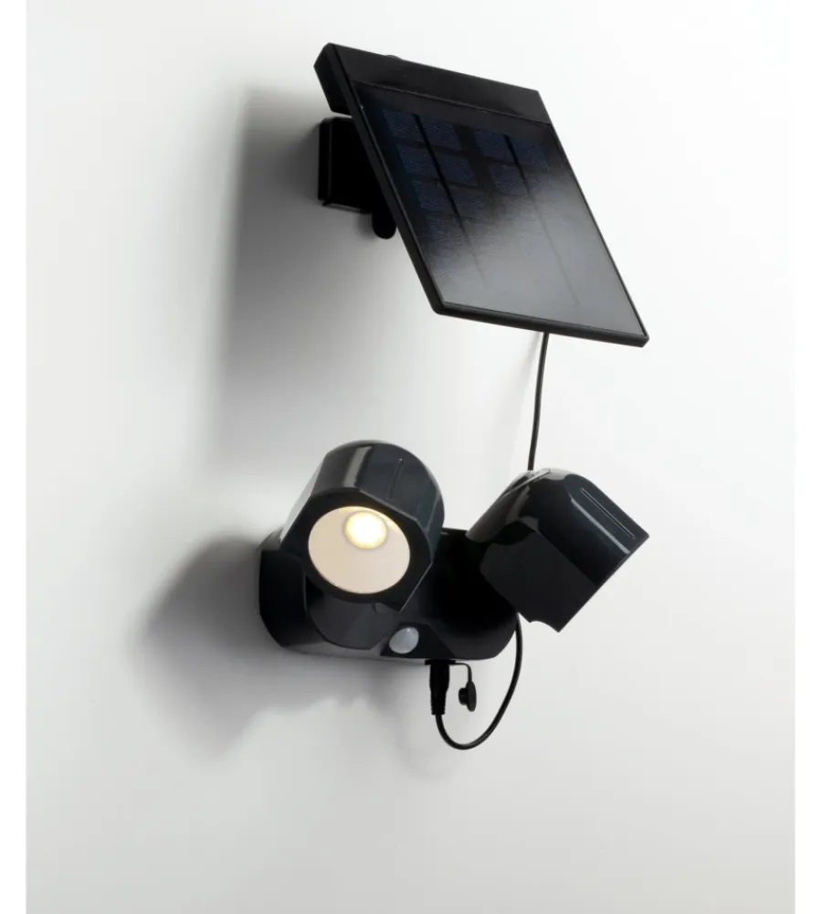 Illuminazione Per Esterno- Proiettore led "shiva" antracite con pannello solare, 2x 1,5w