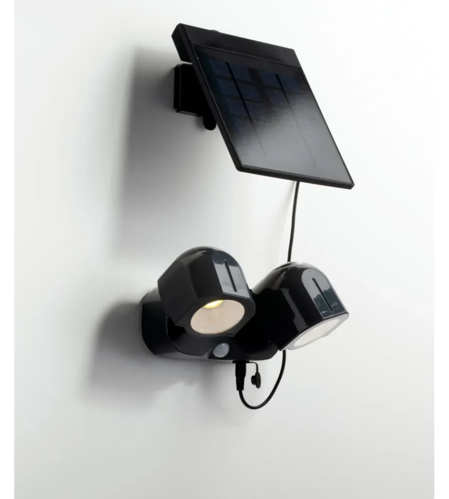 Illuminazione Per Esterno- Proiettore led "shiva" antracite con pannello solare, 2x 1,5w