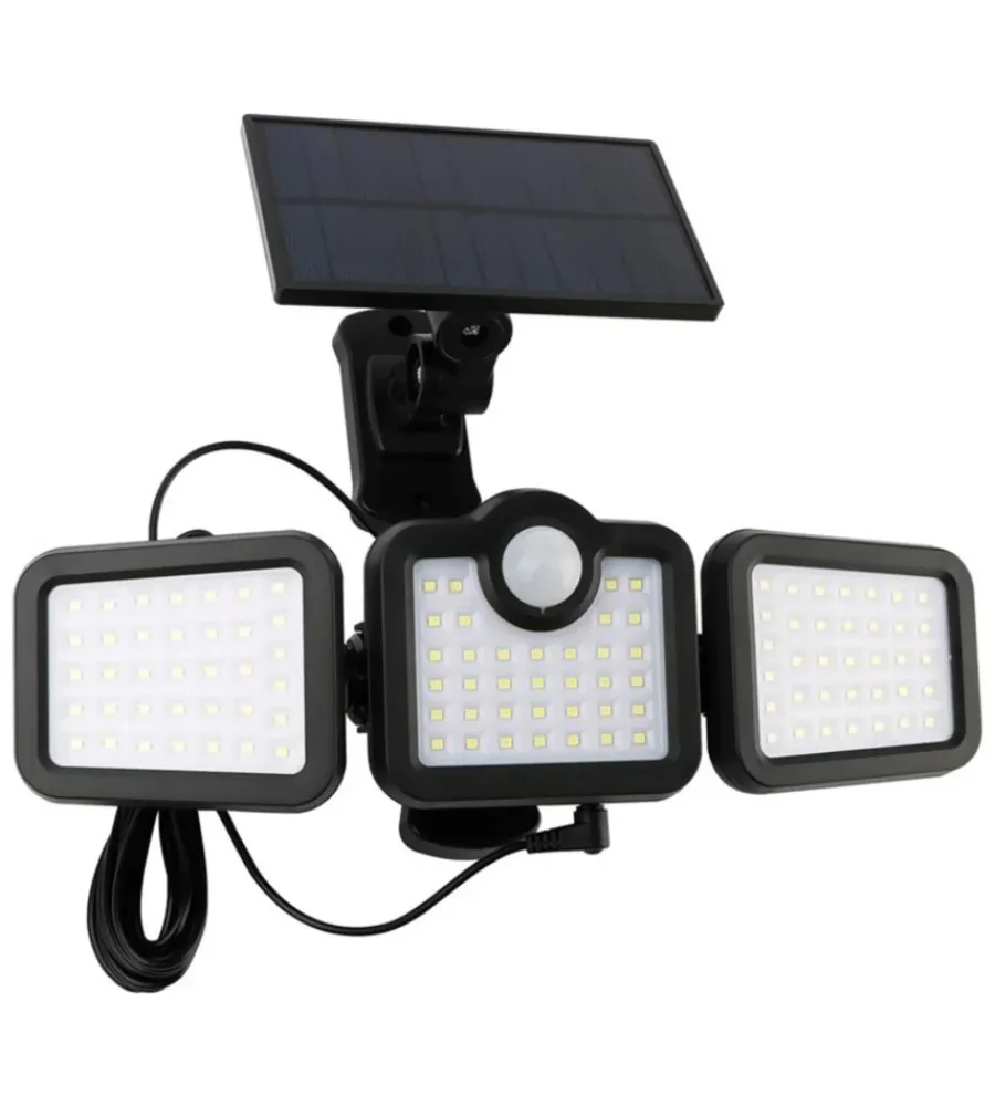 Illuminazione Per Esterno- Proiettore orientabile a led solare - con 3 pannelli - 108 led