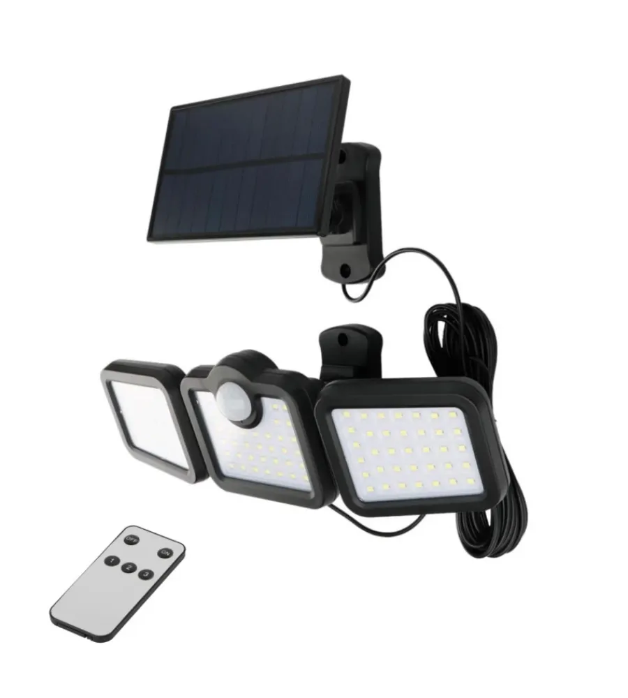 Illuminazione Per Esterno- Proiettore orientabile a led solare - con 3 pannelli - 108 led
