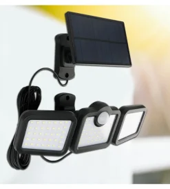 Illuminazione Per Esterno- Proiettore orientabile a led solare - con 3 pannelli - 108 led