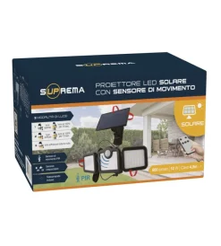 Illuminazione Per Esterno- Proiettore orientabile a led solare - con 3 pannelli - 108 led