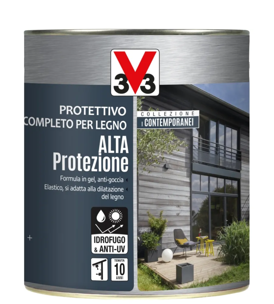 Impregnanti Legno-V33 Protettivo completo per legno alta protezione collezione i contemporanei - grigio cenere - 0,75 litri