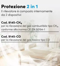 Allarmi- Rilevatore di gas metano e monossido di carbonio beghelli "sentigas duo dl145" con sistema di autodiagnosi e allarme