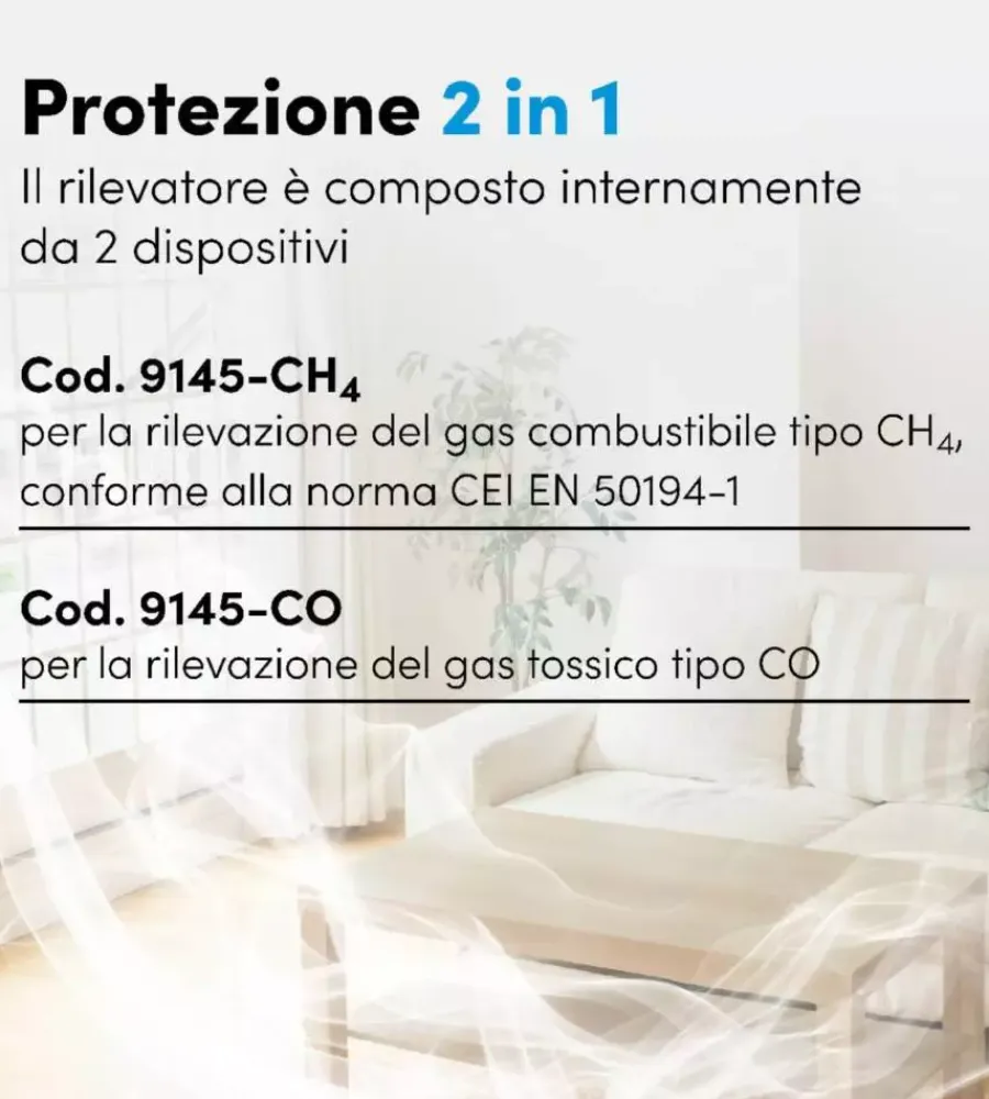 Allarmi- Rilevatore di gas metano e monossido di carbonio beghelli "sentigas duo dl145" con sistema di autodiagnosi e allarme
