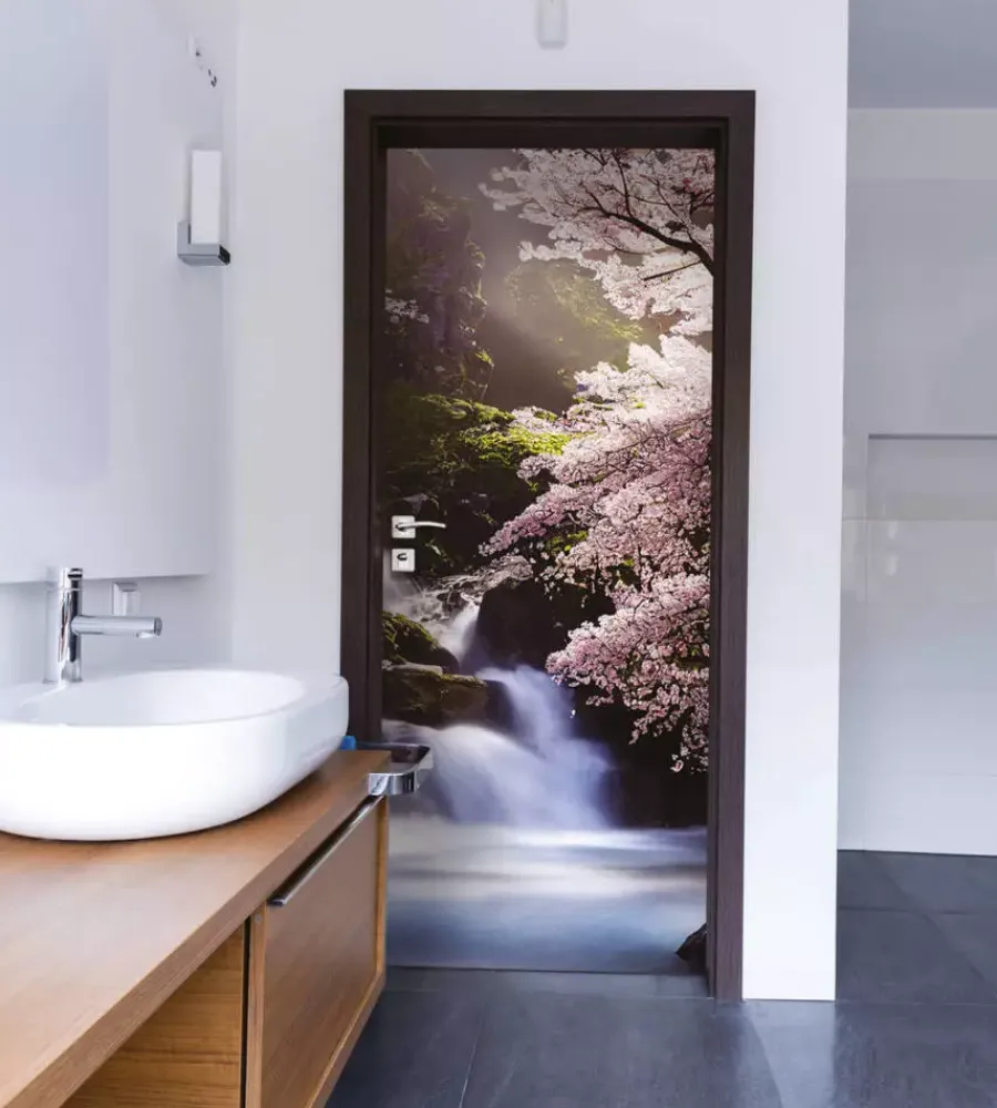 Decorazione Pareti- Rivestimento per porta in vinile fantasia "flowering stream", 210x83 cm