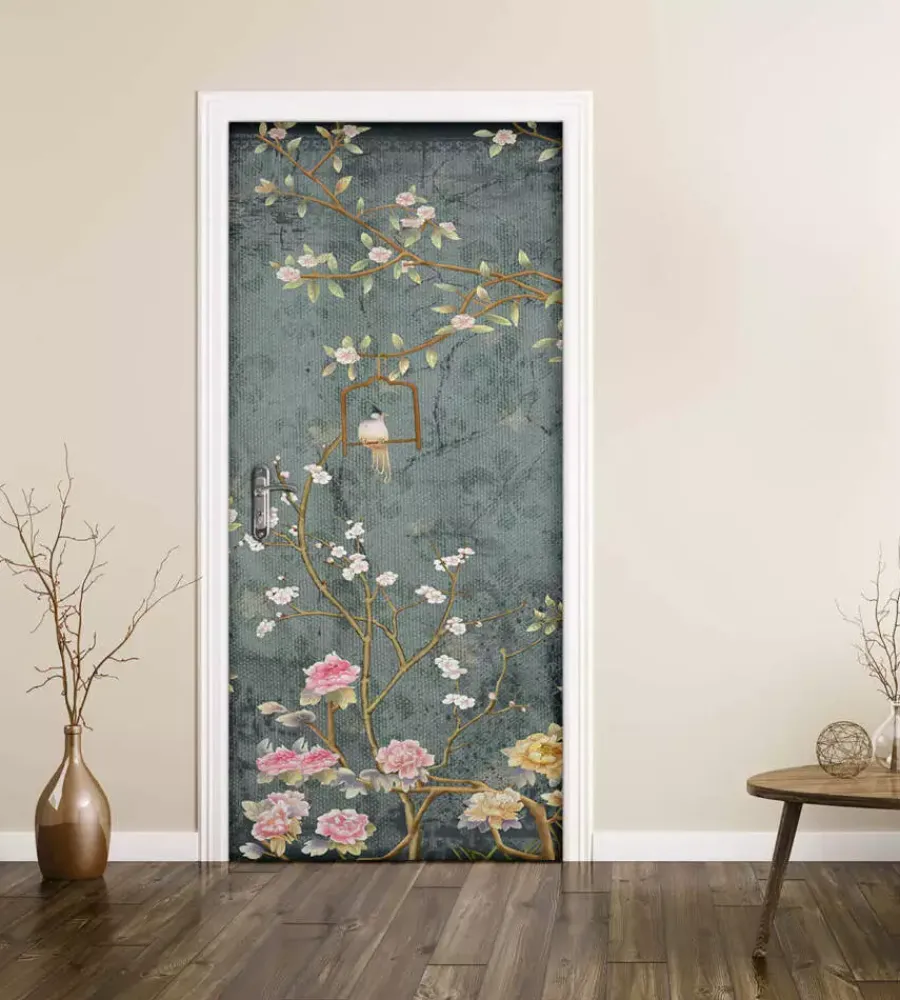 Rivestimento per porta in vinile fantasia "romantic ramage", 210x83 cm Decorazione Pareti