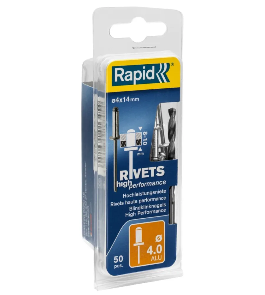 Rivettatrici E Rivetti- Rivetti diametro 4x18mm. alu + punta da trapano blister da 50