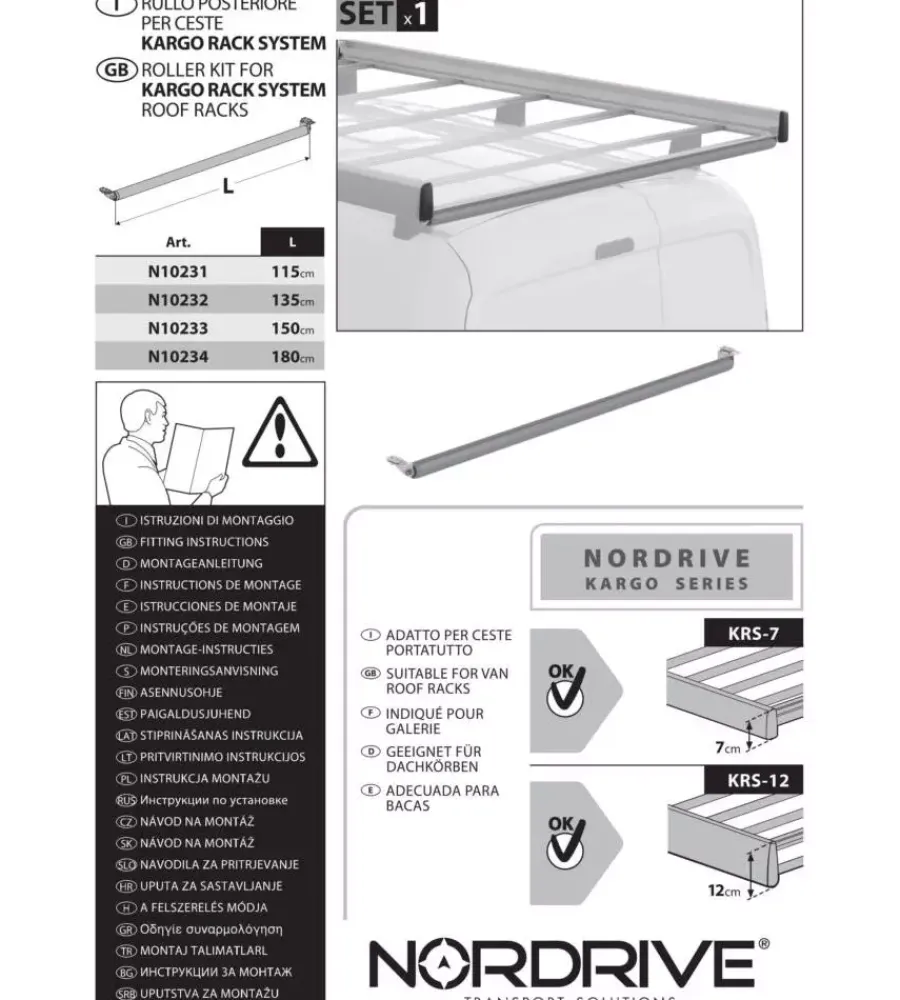 Portaggio-Nordrive Rullo posteriore per ceste kargo rack system - r115 - 115 cm n10231