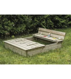 Giochi E Casette Bimbo- Sabbiera da giardino per bambini in legno di pino impregnato in autoclave, 112x112 cm