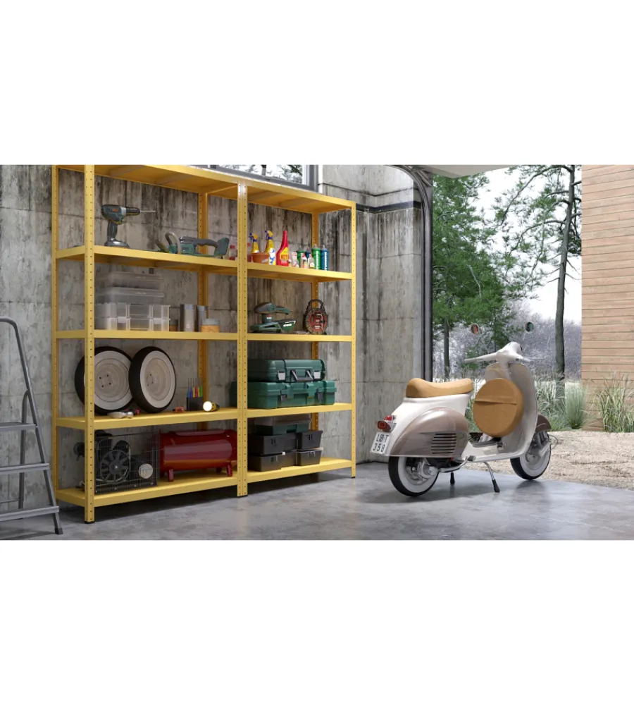 Officina E Garage-Grima Scaffale 5 ripiani in metallo "ettore" giallo portata 400 kg 100x40x187 cm