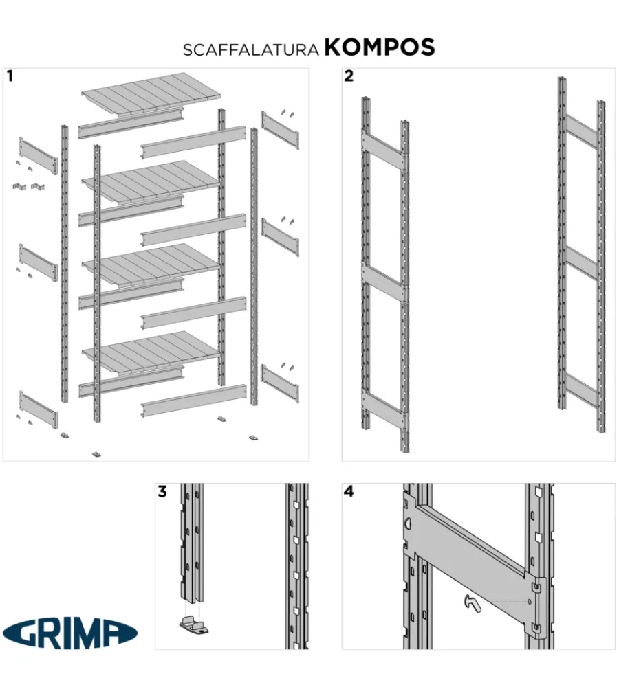 Discount Scaffale 3 ripiani in metallo "kompos" grigio portata 1200 kg 186x60x240 cm Officina E Garage