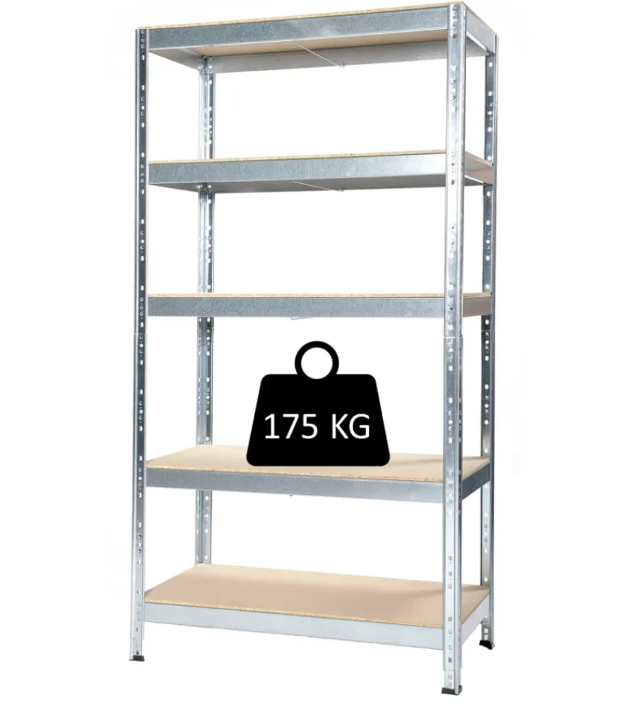 Officina E Garage-Grima Scaffale 5 ripiani in metallo e legno "joker" grigio portata 175 kg 90x40x174 cm