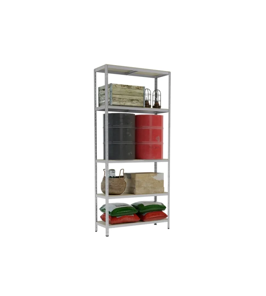 Officina E Garage-Grima Scaffale 5 ripiani in metallo e legno "joker" grigio portata 175 kg 90x40x174 cm