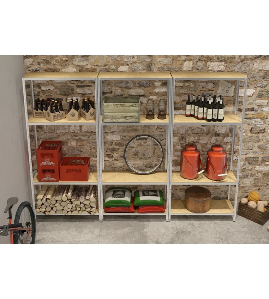 Officina E Garage-Grima Scaffale 5 ripiani in metallo e legno "joker" grigio portata 175 kg 90x40x174 cm