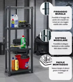 Riponimento In Resina|Scaffale 4 ripiani in polipropilene 