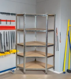 Easy System Officina E Garage|Scaffale angolare in metallo con 5 ripiani in mdf, 90x90x40x40x180 cm