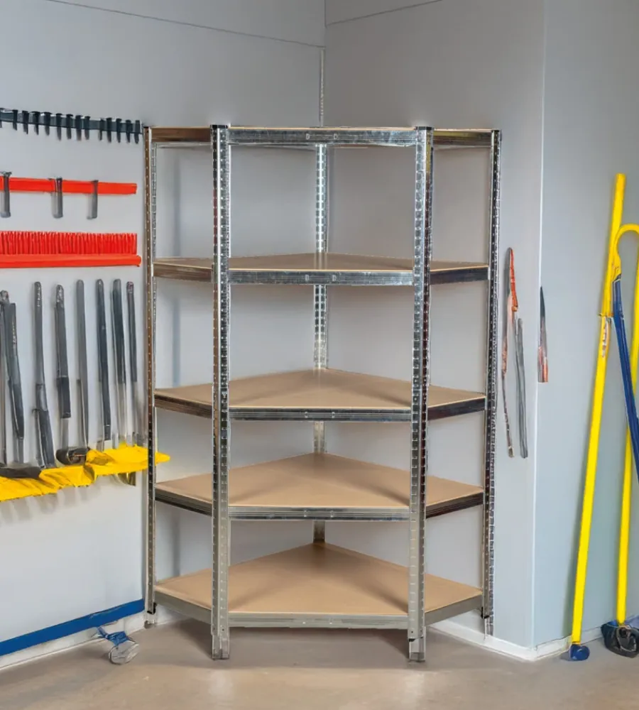 Easy System Officina E Garage|Scaffale angolare in metallo con 5 ripiani in mdf, 90x90x40x40x180 cm