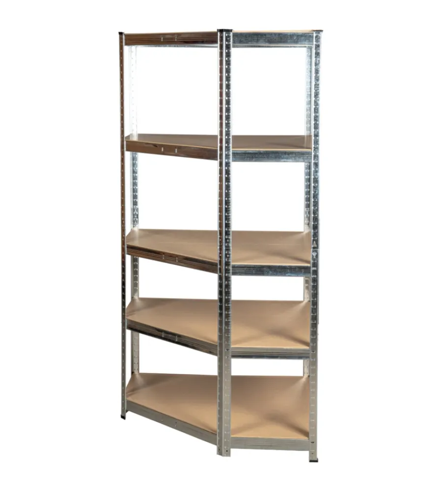 Easy System Officina E Garage|Scaffale angolare in metallo con 5 ripiani in mdf, 90x90x40x40x180 cm