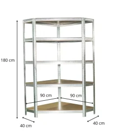 Easy System Officina E Garage|Scaffale angolare in metallo con 5 ripiani in mdf, 90x90x40x40x180 cm